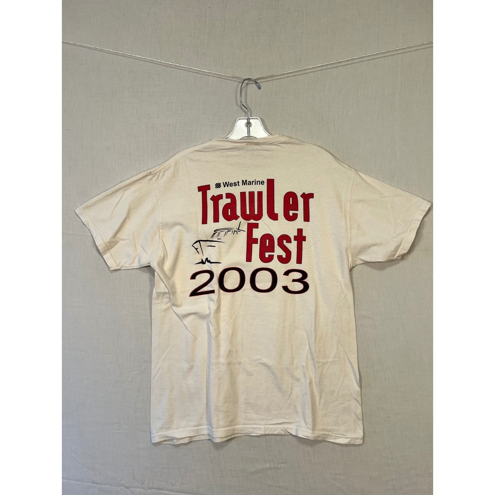 Hanes Beefy-T Mens Medium Cream West Marine Trawler Fest Graphic T-Shirt - Picture 9 of 10